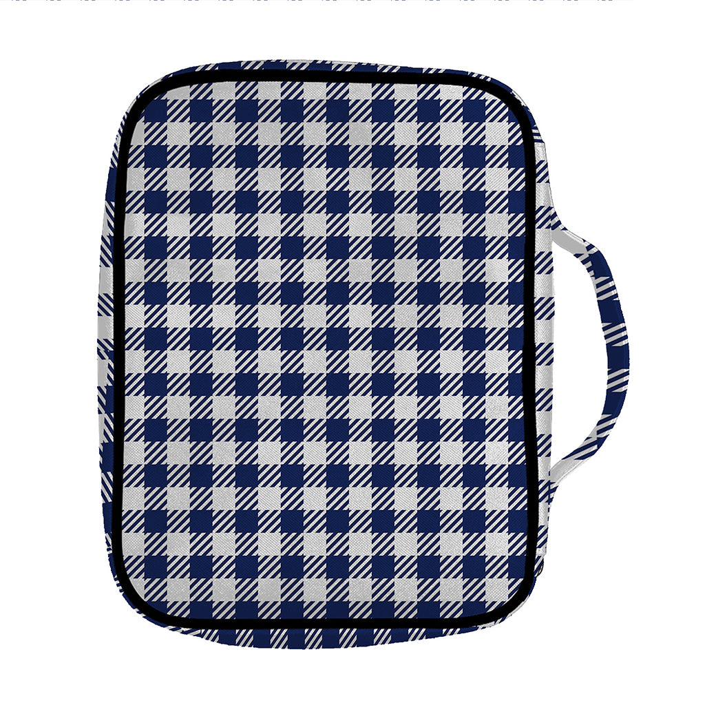 Navy And White Gingham Pattern Print Front Pocket Bible Bag