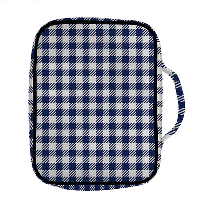 Navy And White Gingham Pattern Print Front Pocket Bible Bag