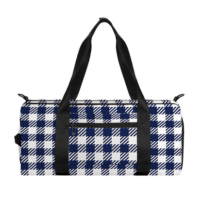 Navy And White Gingham Pattern Print Gym Bag