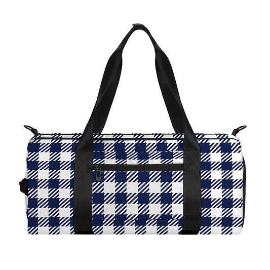 Navy And White Gingham Pattern Print Gym Bag