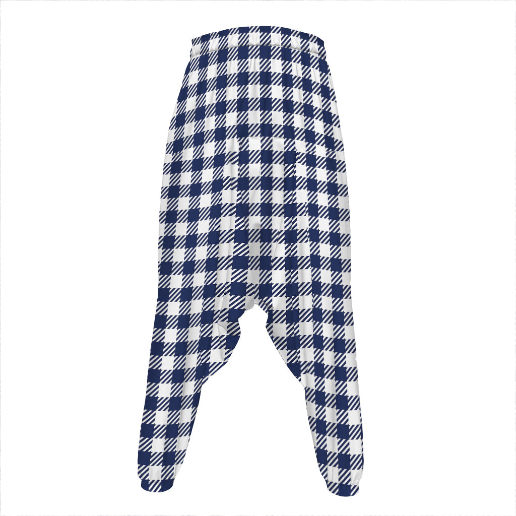 Navy And White Gingham Pattern Print Hammer Pants