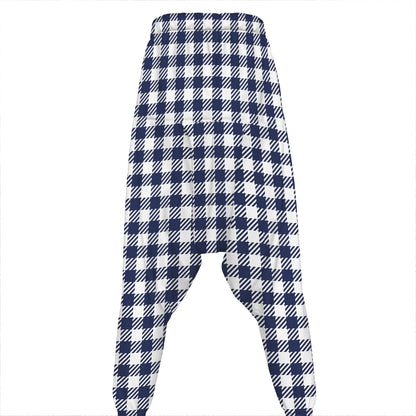 Navy And White Gingham Pattern Print Hammer Pants