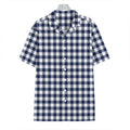 Navy And White Gingham Pattern Print Hawaiian Shirt