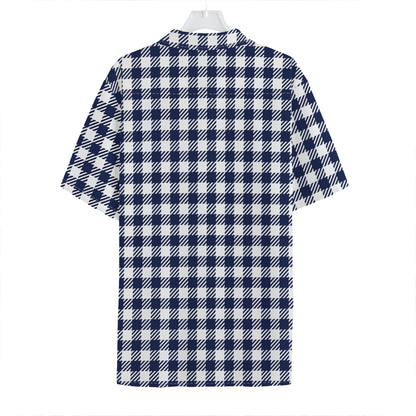 Navy And White Gingham Pattern Print Hawaiian Shirt