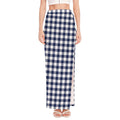 Navy And White Gingham Pattern Print High Slit Maxi Skirt
