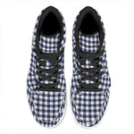 Navy And White Gingham Pattern Print High Top Leather Sneakers