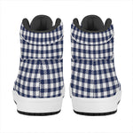 Navy And White Gingham Pattern Print High Top Leather Sneakers