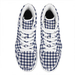 Navy And White Gingham Pattern Print High Top Leather Sneakers