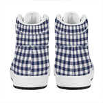 Navy And White Gingham Pattern Print High Top Leather Sneakers