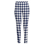 Navy And White Gingham Pattern Print High-Waisted Pocket Leggings