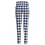Navy And White Gingham Pattern Print High-Waisted Pocket Leggings