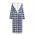 Navy And White Gingham Pattern Print Hooded Bathrobe