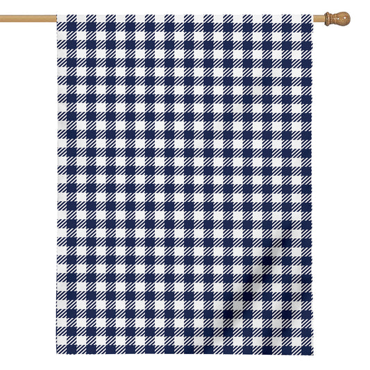 Navy And White Gingham Pattern Print House Flag