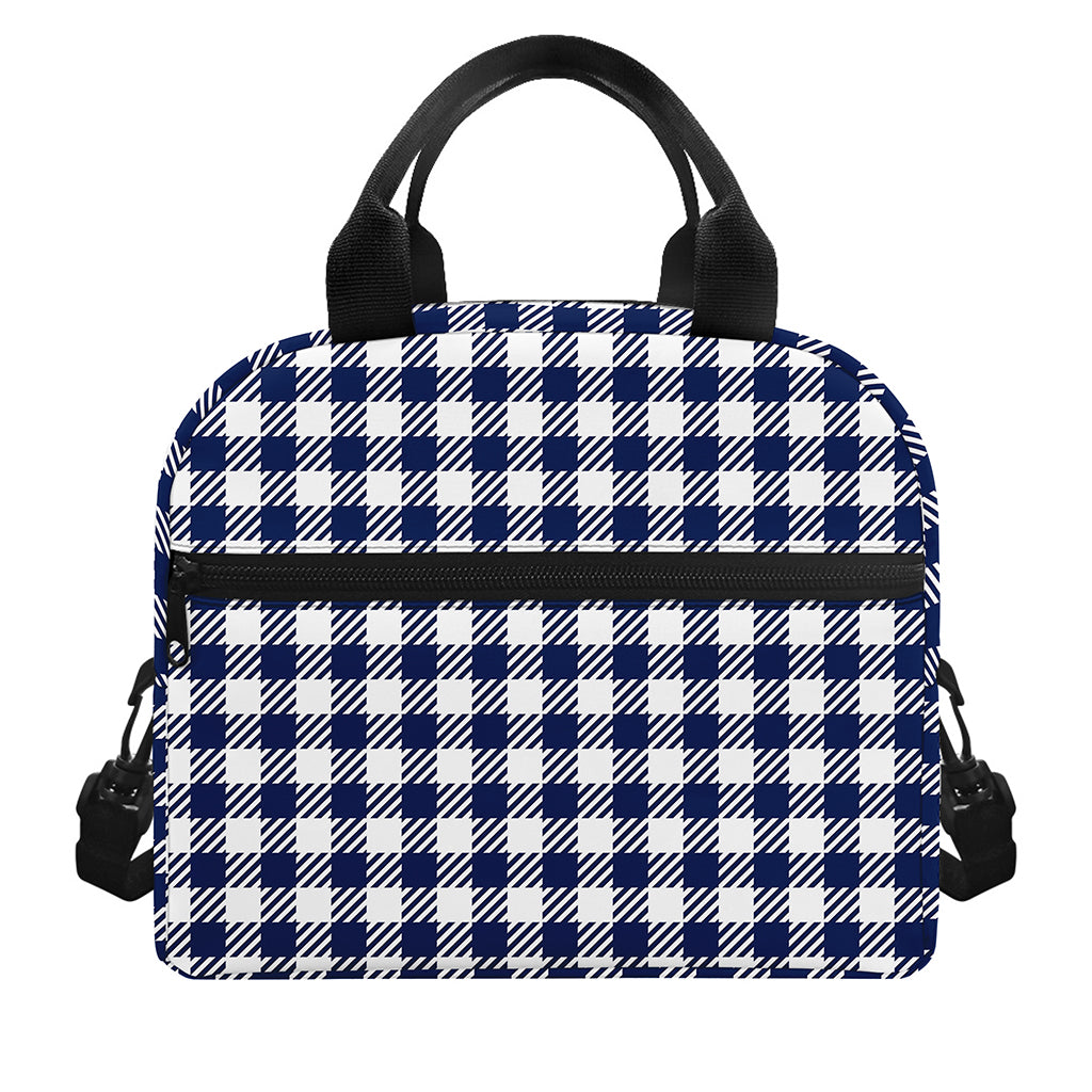 Navy And White Gingham Pattern Print Insulated Lunch Bag