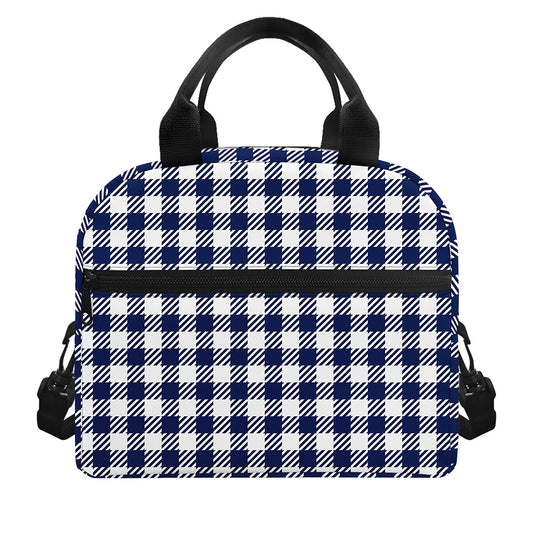 Navy And White Gingham Pattern Print Insulated Lunch Bag