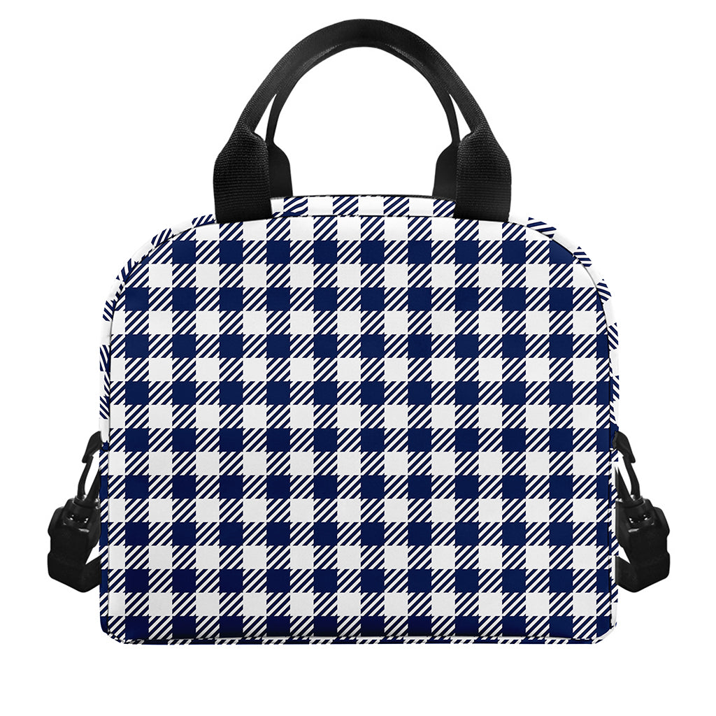 Navy And White Gingham Pattern Print Insulated Lunch Bag