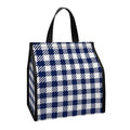 Navy And White Gingham Pattern Print Insulated Lunch Tote