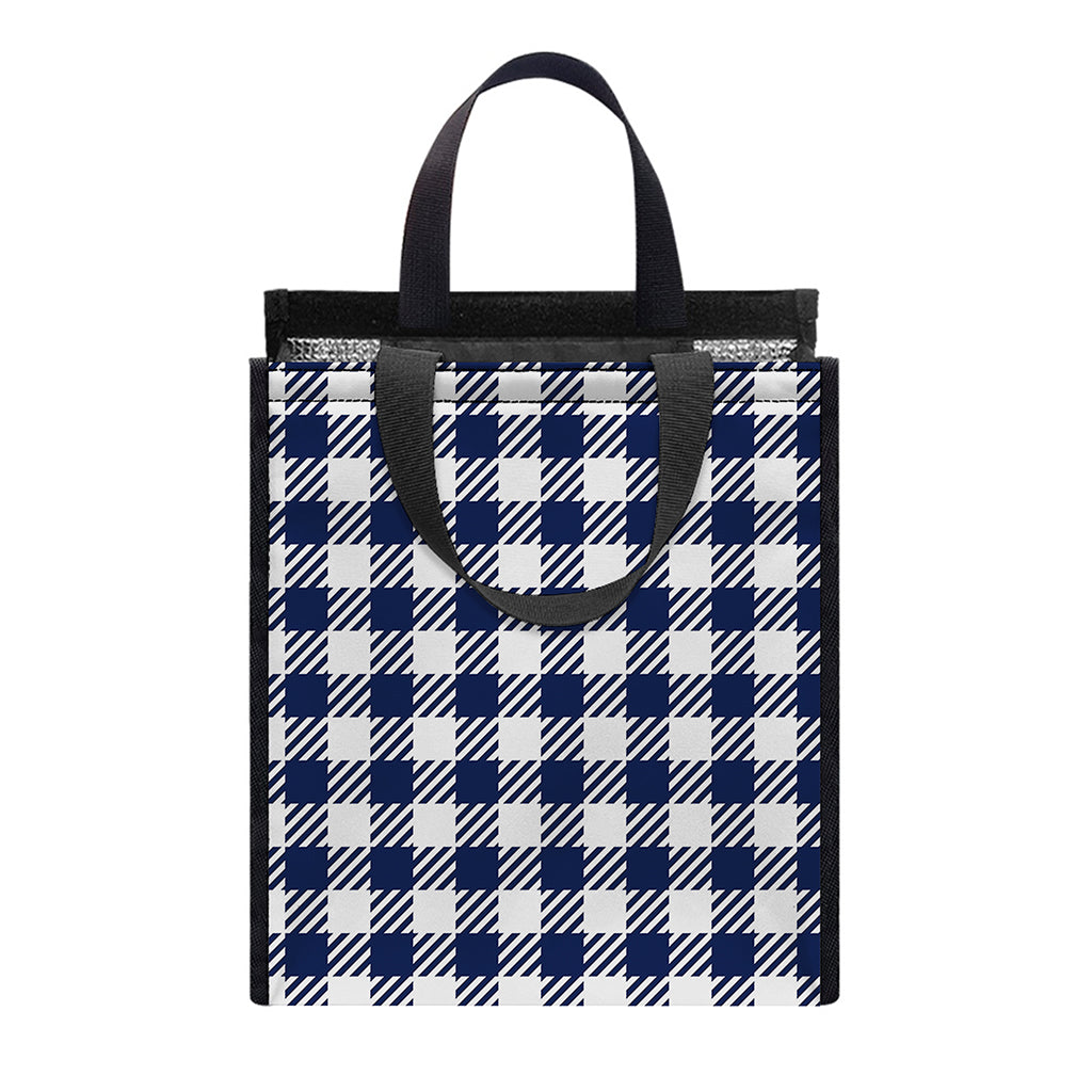 Navy And White Gingham Pattern Print Insulated Lunch Tote