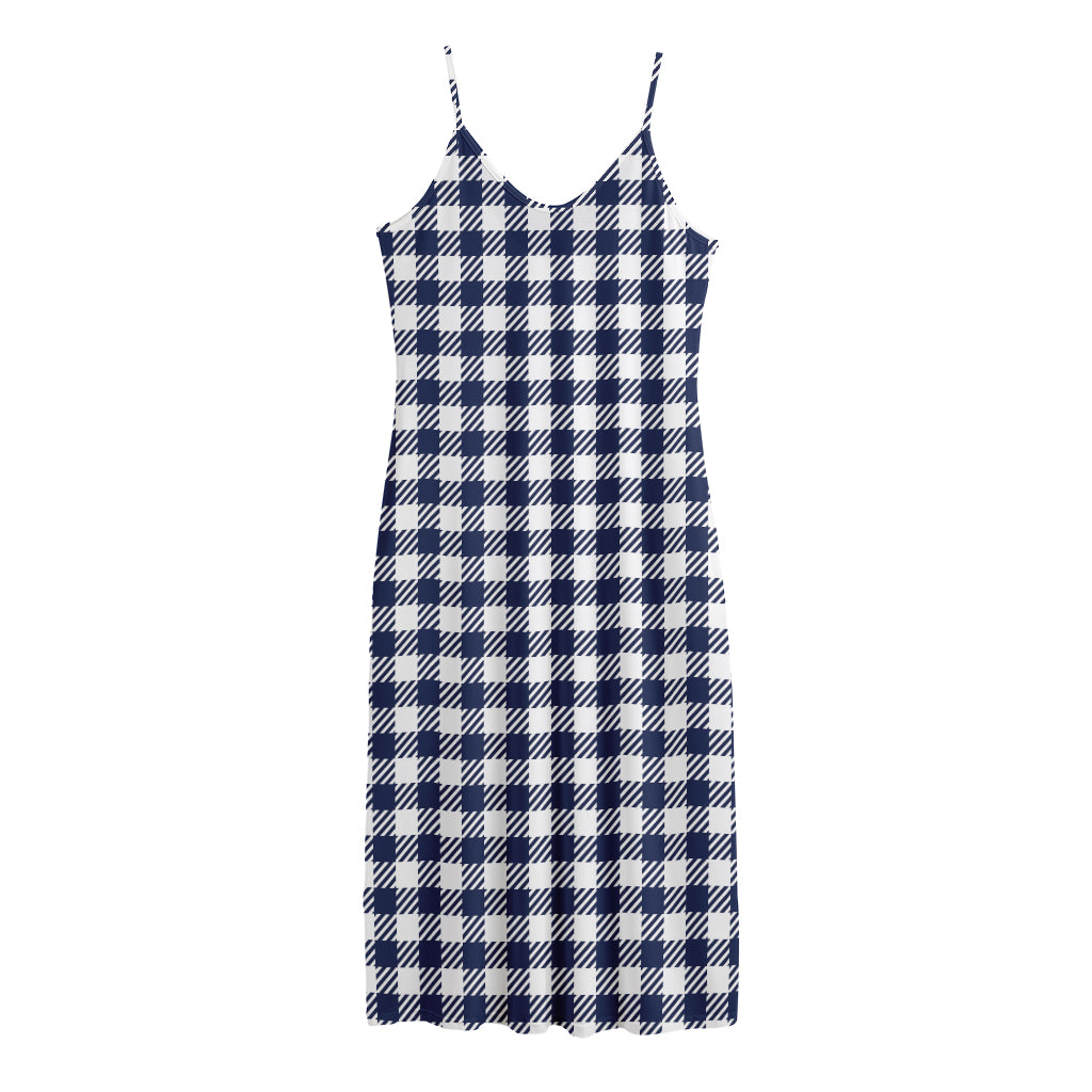 Navy And White Gingham Pattern Print Jersey Midi Cami Dress