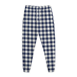 Navy And White Gingham Pattern Print Jogger Pants