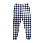 Navy And White Gingham Pattern Print Jogger Pants