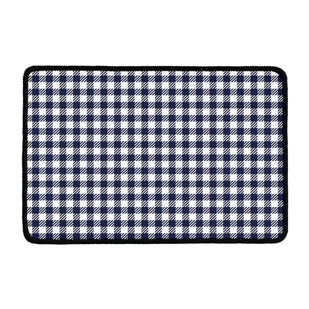 Navy And White Gingham Pattern Print Kitchen Mat