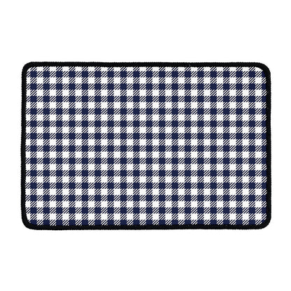 Navy And White Gingham Pattern Print Kitchen Mat