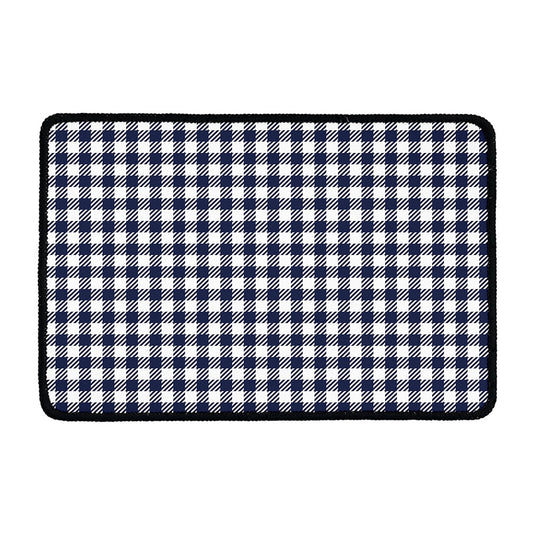 Navy And White Gingham Pattern Print Kitchen Mat