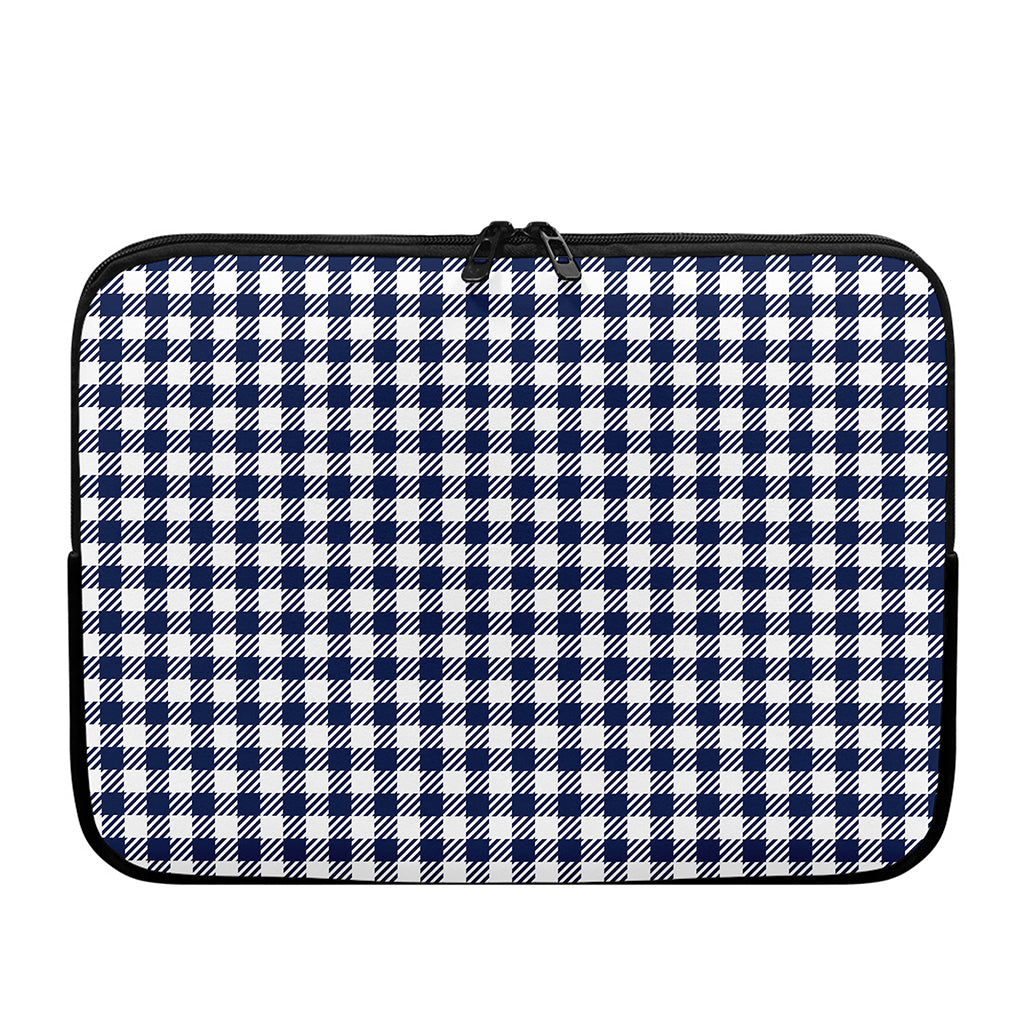 Navy And White Gingham Pattern Print Laptop Sleeve