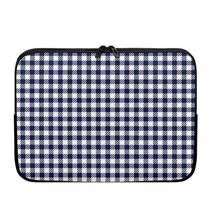 Navy And White Gingham Pattern Print Laptop Sleeve
