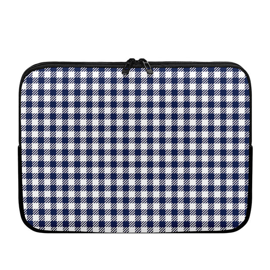 Navy And White Gingham Pattern Print Laptop Sleeve