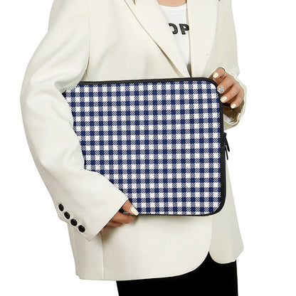 Navy And White Gingham Pattern Print Laptop Sleeve