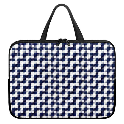 Navy And White Gingham Pattern Print Laptop Sleeve With Handle
