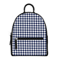 Navy And White Gingham Pattern Print Leather Backpack