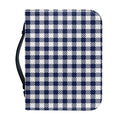 Navy And White Gingham Pattern Print Leather Bible Cover