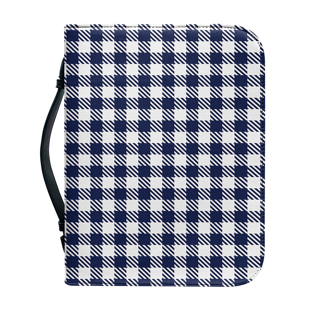 Navy And White Gingham Pattern Print Leather Bible Cover