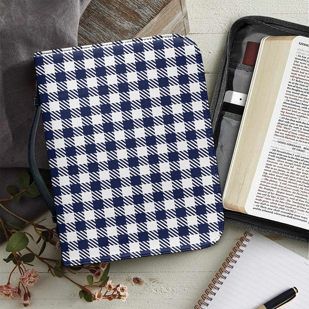 Navy And White Gingham Pattern Print Leather Bible Cover