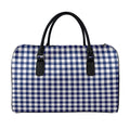 Navy And White Gingham Pattern Print Leather Duffel Bag
