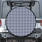 Navy And White Gingham Pattern Print Leather Spare Tire Cover