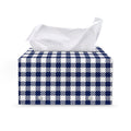 Navy And White Gingham Pattern Print Leather Tissue Box Cover