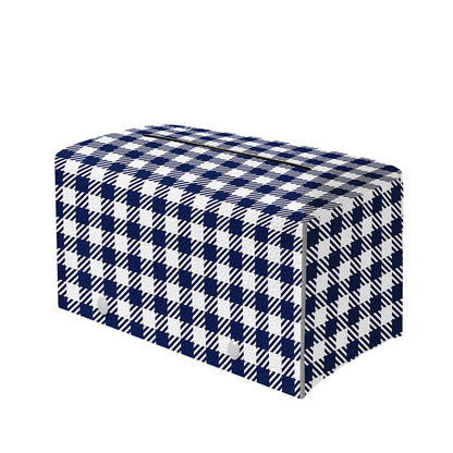 Navy And White Gingham Pattern Print Leather Tissue Box Cover