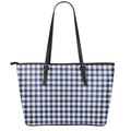 Navy And White Gingham Pattern Print Leather Tote Bag With Zipper