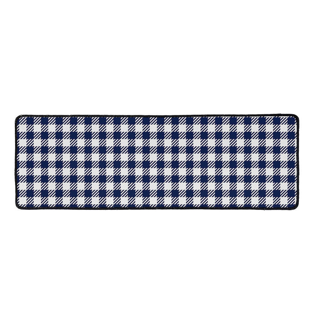 Navy And White Gingham Pattern Print Long Kitchen Mat