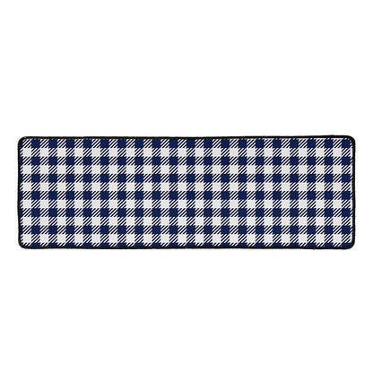 Navy And White Gingham Pattern Print Long Kitchen Mat