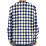 Navy And White Gingham Pattern Print Long Sleeve Baseball Jersey