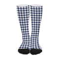 Navy And White Gingham Pattern Print Long Socks