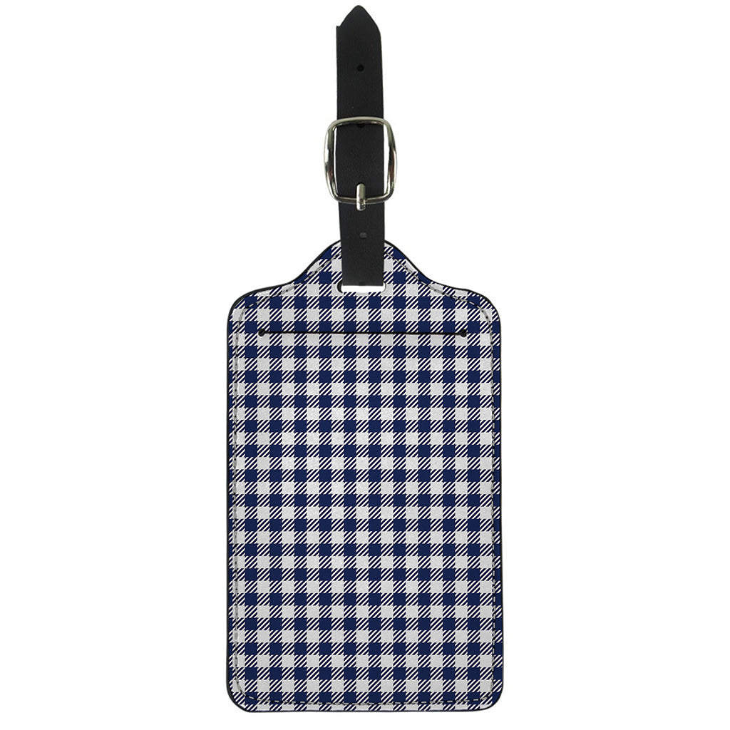 Navy And White Gingham Pattern Print Luggage Tag