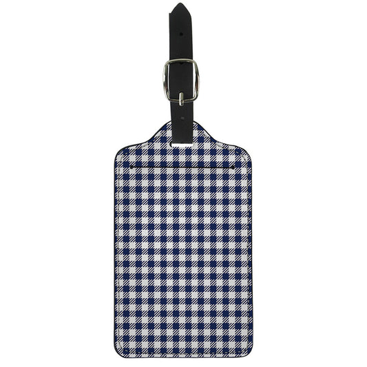 Navy And White Gingham Pattern Print Luggage Tag
