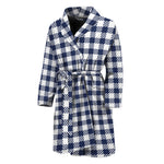 Navy And White Gingham Pattern Print Men's Bathrobe