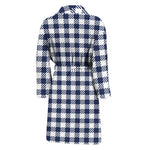 Navy And White Gingham Pattern Print Men's Bathrobe